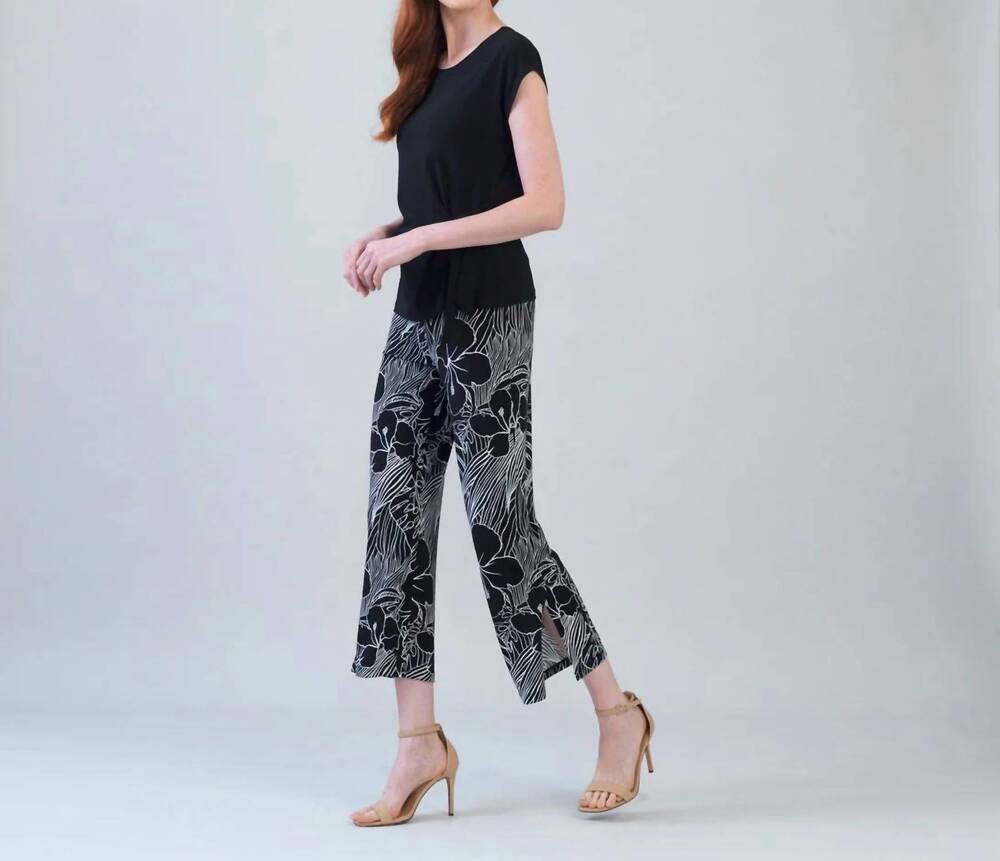 NEW CLARA SUN WOO floral print ankle pants in black/white